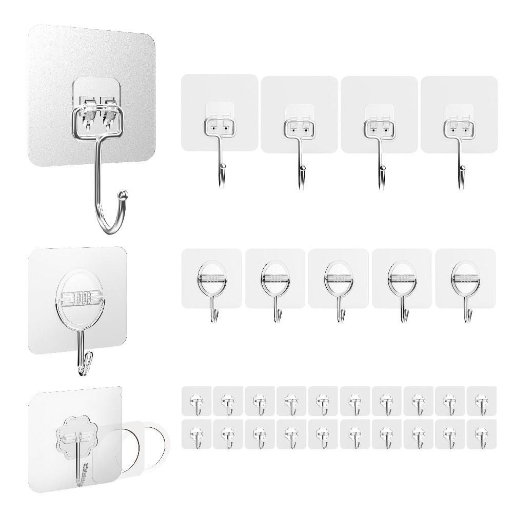 DLKJLK 4smile Klebehaken extra-stark - 29 Stück Mix-Set mit 3 Varianten selbstklebende Haken transparent - Kleiderhaken selbstklebend Besuche den 4smile-Store