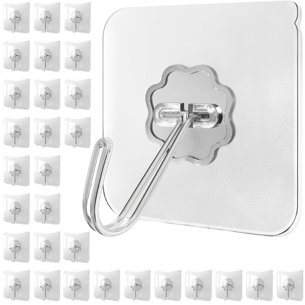 DLKJLK 4smile Klebehaken extra stark, 30 Stück, 10 kg Klebehaken outdoor wetterfest, wasserdichte Haken selbstklebend, Wandhaken selbstklebend, transparent - Decke und Wand, Mehrzweck für Küche, Bad